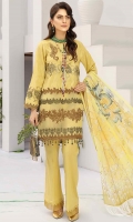 2.5 meters Embroidered Jacquard lawn shirt 0.5 meter Jacquard lawn embroidered sleeves 2.5 meters plain trouser 2.5 meters chiffon Dupatta