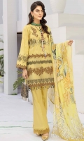 2.5 meters Embroidered Jacquard lawn shirt 0.5 meter Jacquard lawn embroidered sleeves 2.5 meters plain trouser 2.5 meters chiffon Dupatta