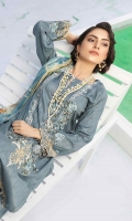 2.5 meters Embroidered Jacquard lawn shirt 0.5 meter Jacquard lawn embroidered sleeves 2.5 meters plain trouser 2.5 meters chiffon Dupatta