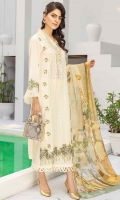 2.5 meters Embroidered Jacquard lawn shirt 0.5 meter Jacquard lawn embroidered sleeves 2.5 meters plain trouser 2.5 meters chiffon Dupatta