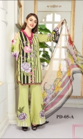 Three pcs embroidered linen suit with chiffon dupatta