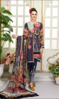 Three pcs embroidered linen suit with chiffon dupatta