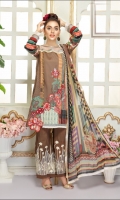 Three pcs embroidered linen suit with chiffon dupatta