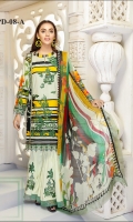 Three pcs embroidered linen suit with chiffon dupatta