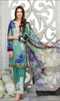 Three pcs embroidered linen suit with chiffon dupatta