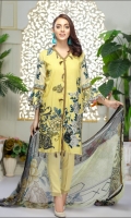 Three pcs embroidered linen suit with chiffon dupatta