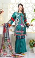 Three pcs embroidered linen suit with chiffon dupatta