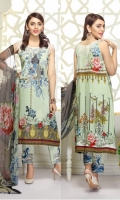 Three pcs embroidered linen suit with chiffon dupatta