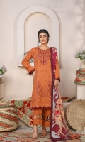 Embroidered Woolen Peach Front : 1.25 Meters Plain Woolen Peach Back : 1.25 Meters Embroidered Woolen Peach Sleeves : 0.7 Meters Printed Woolen Peach Dupatta : 2.5 Meters Plain Woolen Peach Trouser : 2.5 Meters