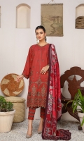 Embroidered Woolen Peach Front : 1.25 Meters Plain Woolen Peach Back : 1.25 Meters Embroidered Woolen Peach Sleeves : 0.7 Meters Printed Woolen Peach Dupatta : 2.5 Meters Plain Woolen Peach Trouser : 2.5 Meters