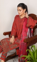 Embroidered Woolen Peach Front : 1.25 Meters Plain Woolen Peach Back : 1.25 Meters Embroidered Woolen Peach Sleeves : 0.7 Meters Printed Woolen Peach Dupatta : 2.5 Meters Plain Woolen Peach Trouser : 2.5 Meters