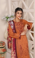 Embroidered Woolen Peach Front : 1.25 Meters Plain Woolen Peach Back : 1.25 Meters Embroidered Woolen Peach Sleeves : 0.7 Meters Printed Woolen Peach Dupatta : 2.5 Meters Plain Woolen Peach Trouser : 2.5 Meters