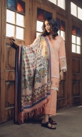 Kashmiri Embroidered Front Digital Printed Back Plain Sleeves Embroidered Organza Patch for Sleeves and Front Daman Schiffli Lace for Sleeves and Front Daman Wool Shawl Plain Trouser