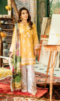 Chickenkari Embroidered Front Digital Printed Back Plain Sleeves Digital Printed Pure Silk Dupatta Dyed Trouser Embroidered Neckline  Embroidered Sleeves Patch  Embroidered Trouser Patch  Embroidered Trouser Lace