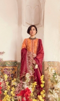 Embroidered Front Center Panel  Embroidered Front Side Panels  Embroidered Border (Front)  laser Cut jamawar Embroidered Border (Front and Sleeves )  Embroidered Back  Embroidered Sleeves  Embroidered Patch (Sleeves )  Dupatta  Embroidered Border ( Dupatta Pallu )on Charmeuse Silk  Embroidered patch ( Dupatta Pallu)  Embroidered lace ( Dupatta )  Pearl Printed Net weaved Dupatta  Trouser  Plain Trouser