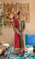 Shirt  Embroidered front & Back  Embroidered Motif (Front & Back) on Raw Silk  Dori Embroidered Neckline  Dori Embroidered Sleeves Patch  Embroidered Lace ( Front & Back )  Embroidered Border ( Front & Back)  embroidered border for sleeves  Dupatta  Block Printed Dupatta  Embroidered border (Dupatta Pallu  Dori Embroidered lace ( Dupatta Pallu )  Dori Embroidered Lace ( Dupatta )  Trouser  Plain Trouser