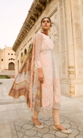 Embroidered Organza Front Digital Printed Lawn Front Lining Plain Organza Back Digital Printed Lawn Back Lining Embroidered Organza Sleeves Digital Printed Chiffon Dupatta Plain Trouser Embroidered Lace for Front Embroidered Neckline Embroidered Lace