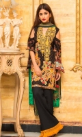 Embroidered Front Digital Printed Back Digital Printed Sleeves Digital Chiffon Dupatta Dyed Trouser Embroidered Border Patch for front