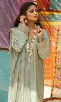 SEQUINS EMBROIDERED FRONT JACQUARD BACK JACQUARD SLEEVES EMBROIDERED BORDER FOR FRONT AND SLEEVES GOTTA EMBROIDERED ROCKET NET DUPATTA DYED TROUSER EMBROIDERED TROUSER LACE