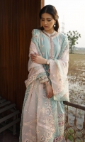 Shirt Embroidered (Back) Embroidered Border (Front) Embroidered (Front Motifs) x2 Embroidered (Front) Embroidered (Neckline) Embroidered Sleeves Embroidered sleeves Patch Embroidered Tassels x4 Dupatta Embroidered on Organza Embroidered (Pallus) Trouser Plain Trouser