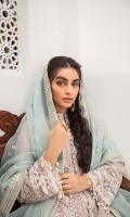Embroidered Front Panels (Two) Embroidered Front Borders Embroidered Back Embroidered Hem For Front and back Embroidered lace for Front and Trouser Packet of Pearls and diamantes For Front Embroidered Sleeves Embroidered Sleeves Border Sheesha Embroidered Organza Dupatta Raw Silk Dyed Sharara Dyed Slip