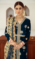 Sheesha Embroidered Front Sheesha Embroidered Bodice (Front) Embroidered Lace (Front) Gota Embroidered Border on Charmeuse Silk (Front, Back & Sleeves) Embroidered Back Embroidered Motif (Back) Gota Embroidered Sleeves Gota Embroidered Lace for Dupatta (Four Sides) Digital Printed Dupatta on Organza