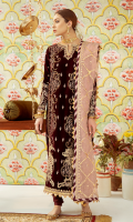 Embroidered Front with Dori and Sequins Block Printed Back  Sequins Embroidered Sleeves  Embroidered Motif (Sleeves) Embroidered Border (Sleeves) Gota Embroidered Lace (Front)  Embroidered Motifs (Front) Dori & Sequins Embroidered Neckline Gota Embroidered on Cotton Net Dupatta Raw Silk Trouser