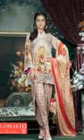 Printed Front Printed Back Printed Sleeves Printed Trouser Chiffon Dupatta Front Embroidered Patch Embroidered Border