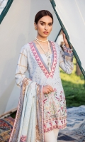 Schiffli Embroidered Front Digital Printed Back Digital Printed Sleeves Digital Printed Egyptian Lawn Dupatta Dyed Trouser Embroidered Front Lace Embroidered Hem Embroidered Border Lace