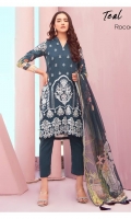 Jacquard Embroidered Front Digital Jacquard Printed Back Embroidered Front Border Digital Jacquard Printed Sleeves Digital Printed Chiffon Dupatta Dyed Trouser