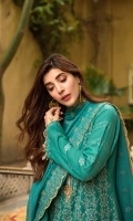 Shirt Front Embroidered on Karandi 1.25 yards  Shirt Back Embroidered on Karandi  1.25 yards  Shirt Sleeves Embroidered on Karandi 0.70 yards  Embroidered Bamber Chiffon Dupatta 2.65 yards  Dyed Karandi Trouser 2.65 yards