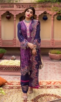 Shirt Front Embroidered on Karandi 1.10 yards  Shirt Back Embroidered on Karandi  1.25 yards  Shirt Sleeves Embroidered on Karandi 0.70 yards  Embroidered Bamber Chiffon Dupatta 2.65 yards  Dyed Karandi Trouser 2.65 yards  Shirt Front Emroidered Border on Karandi 30