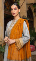 Embroidered shirt front on lawn cotail 1.25 yard Embroidered shirt back on lawn cotail 1.25 yard Embroidered shirt sleeve on lawn cotail 0.70 yard Embroidered shirt front lace on organza 30 inch Embroidered shirt back lace on organza 30 inch Embroidered sleeve lace on organza 40 inch Yarn dyed khaddi woven dupatta with lurex 2.75 yard Dyed cotton trouser 2.70 yard