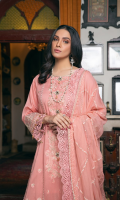 Embroidered shirt front on lawn cotail 1.25 yard Dyed back and sleeve on lawn cotail 2 yard Embroidered sleeve border on organza 40 inch Embroidered shirt back lace on organza 30 inch Embroidered back motif on organza 1pcs Embroidered chiffon dupatta 2.50 yard Embroidered chiffon dupatta pallu 84 inch Dyed cotton trouser 2.70 yard