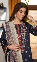 Embroidered shirt front on lawn cotail 1.25 yard Embroidered shirt back on lawn cotail 1.25 yard Embroidered shirt sleeve on lawn cotail 0.70 yard Embroidered shirt front border on organza 30 inch Embroidered shirt back border on organza 30 inch Digital printed silk dupatta 2.75 yard Dyed cotton trouser 2.70 yard