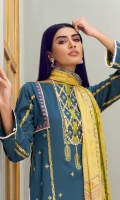 Embroided shirt front on dyed lawn 1.25 yard Embroided shirt back on dyed lawn 1.25 yard Embroided shirt sleeve dyed lawn 0.70 yard Embroided shirt back and sleeve lace add with shirt back on fabric 70 inch Digital printed chiffon dupatta 2.70 yard Dyed cotton trouser 2.70 yard