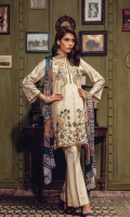 Embroidered Shirt Front Gold Printed back & Sleeves Dyed Linen Trouser Digital Printed Chifon Dupatta