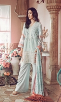 Schifﬁi Embroidered Front Digital Printed Back & Sleeves Digital Printed Viscose Silk Shawl Dyed Trouser Embroidered Shirt Border