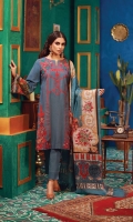 Embroidered Khaddar Front  Dyed Khaddar back and sleeves  Printed Border for back and sleeves  100% Pure Wool Shawl  Dyed Khaddar Trouser
