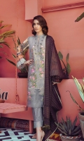 Embroidered Silk Net Shirt Front  Digital Printed Back & Sleeves  (100% Pima Cotton) Printed Cotton Trouser Zari Organza Dopatta with Embelishment Embroidered Lace