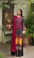 Embroidered & Digital Printed Cottel Front. Digital Printed Cottel Back & Sleeves. Dyed Cottel Trouser. Dyed Self jacquarf Shawl.
