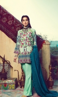 Embroidered Shirt Front Printed back & sleeves Dyed Karandi Trouser Embroidered Shawl 