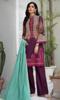 Printed & Embroidered Shirt Front Printed Shirt Back & Sleeves Embroidered NeckLine Khaadi Jacquard Dupatta Dyed Cambric Trouser