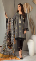 Embroidered Khaadi Jacquard Shirt Front Digital Printed Shirt Back & Sleeves Digital Printed Voil Dupatta Dyed Cambric Trouser