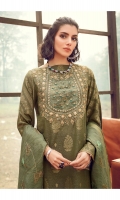 Jacquard Silk Karandi Shirt  Embroidered Shawl  Dyed Silk Karandi Trouser  Embroidered & Sequined Neck  Embroidered Border