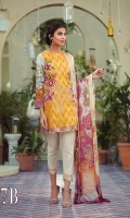 Embroidered Zari Jacquard Shirt Front Digital Printed Back & Sleeves (100% Pima Cotton) Dyed Cotton Trouser Digital Printed Chiffon Dopatta Embroidered Lace Embroidered Trouser Border
