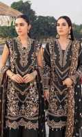Embroidered front Embroidered back Embroidered sleeves Embroidered sleeves patti Embroidered front & back daman patch Dyed Trouser Embroidered net dupatta