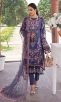 Embroidered front Embroidered daman Patti Digital printed back Digital printed sleeves Dyed trouser Embroidered Net dupatta