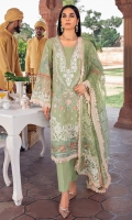 Embroidered front Embroidered daman patch Embroidered front & back daman Patti Embroidered back Embroidered sleeves Embroidered sleeves Patti Dyed trouser Embroidered Net dupatta