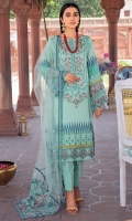 Embroidered front Embroidered daman Patti Digital printed back Digital printed sleeves Embroidered sleeves Patti Dyed trouser Embroidered Net dupatta